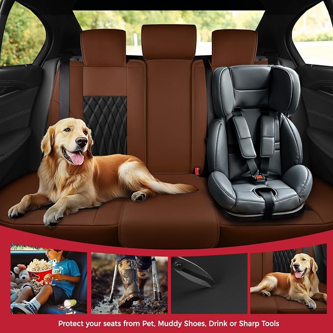 FREESOO Black Brown Car Seat Covers Full Set - Faux Nappa Leather Seat Covers for Cars, Breathable Waterproof Front Seats Protector with Lumbar Support, Universal Fit for Automotive Sedan SUVs Pickups