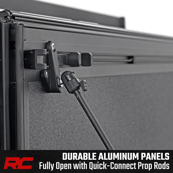 Rough Country Hard Tri-Fold Flip Up Tonneau Cover for Toyota Tacoma (2024-2026) - Flush Aluminum Bed Cover, Fits 6' Bed w/Utility Rail System