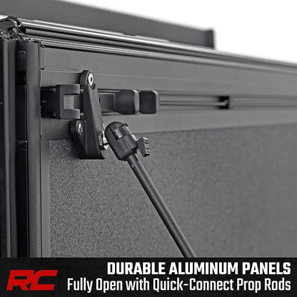 Rough Country Hard Tri-Fold Flip Up Tonneau Cover for Toyota Tacoma (2024-2026) - Flush Aluminum Bed Cover, Fits 6' Bed w/Utility Rail System
