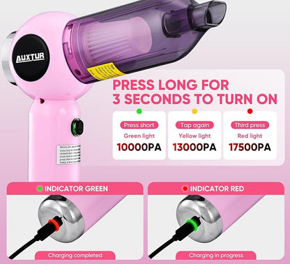 Handheld Vacuum Cleaner Cordless - 17500PA Strong Suction Rechargeable, 3-Speed Adjustable Portable Mini Dust Buster for Pet Hair, Car Detailing, Home, Office & Car Cleaning