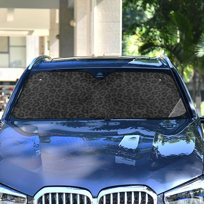 Black Leopard Car Windshield Sun Shade Animal Skin Print Foldable UV Ray Sun Visor Protector Sunshade to Keep Your Vehicle Cool (51" x 27.6")