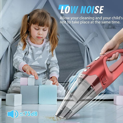 FUOAYOC Handheld Vacuum Cordless,Car Cordless Rechargeable, 6KPA Powerful Suction Hand Held Vacuum with LED Light/Multi Accessories, 1.6lbs Mini Portable Vacuum Cleaner for Home/Car/Office Cleaning