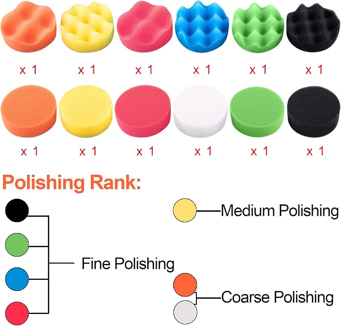 SIQUK 16 Pieces Buffing Pads 6 Inch Car Polishing Pad Kit Foam Polish Pads Wax Buffer Polisher Attachment for Drill
