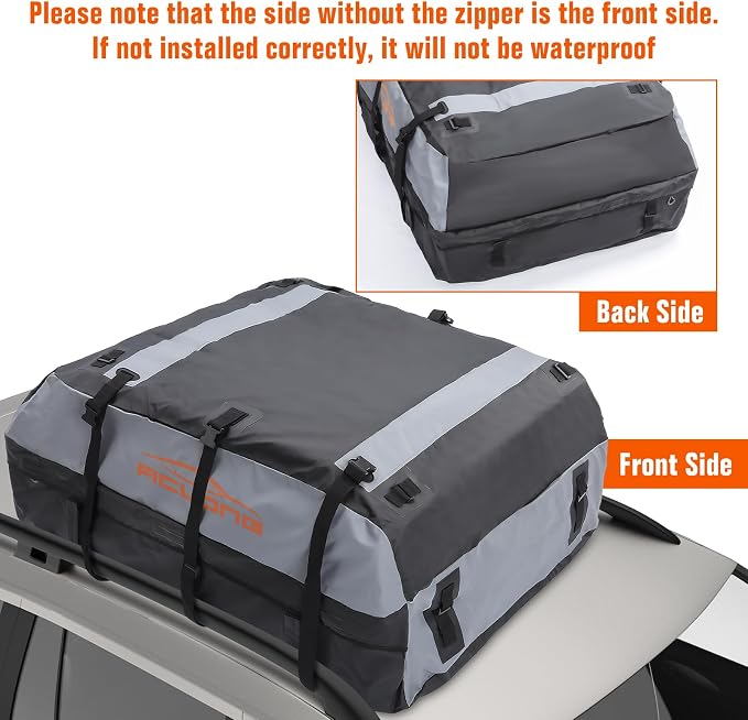 21 Cubic Feet Car Roof Bag 840D Waterproof Rooftop Cargo Carrier Bag for All Cars with/Without Racks Includes Anti-Slip Mat Storage Bag Combination Lock 6 Door Hooks