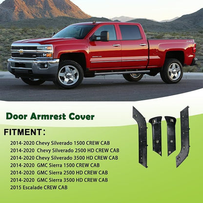 4PCS Door Armrest Cover Trim Kit Front&Rear Left Right Side Door Panel Arm Rest Bezel Black Compatible with 2014-2020 Chevy Silverado GMC Sierra