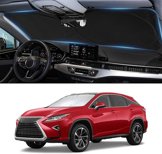 Sun Shade for Lexus RX 350/350h 300 450/450h Windshield Sunshade Custom Fit 2010-2015 Lexus RX Accessories Front Window Cover Retractable Sun Visor Protector Keep Interior Cool UV Blocker