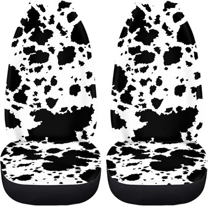 Cow Print Car Seat Covers Full Set,Rustic Spotted Milk Cow Fur Animal Skin Texture Black Cowhide Vehicle Front Rear Bench Cushion Protectors Auto Interior Accessories Universal Fit for Trucks