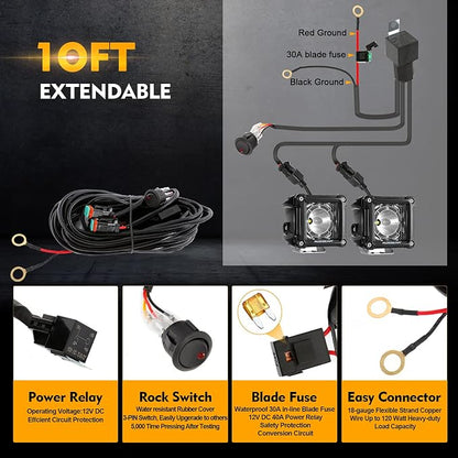 Auxbeam FA Series 3 Inch LED Cubes with DRL 2 Modes Spot Beam Offroad Lights 20W Driving Spotlights A-Pillar Ditch Lights for 4x4 Truck Car ATV Motorcycle, Pair