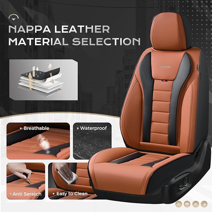 Coverado Car Seat Covers, Front Covers for Cars, Car Seat Cover Front Seats, Automotive Seat Cover, Waterproof, Leather Car Seat Cushion, Universal Interior Covers Seat Protectors for Most Cars