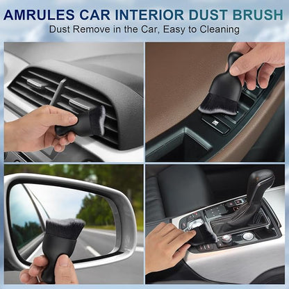 Amrules 2 PCS Car Interior Detailing Brush, Auto Car Dusting Brushes, Soft Bristles Duster Removal Cleaning Tool for Dashboard Interior, Exterior, Skylight, Leather, Dust Brush, Black & White