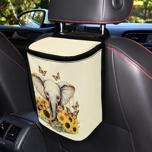 BIGCARJOB Sunflower Car Trash Bags Hanging Automotive Car Garbage Cans for Front Seat Multipurpose Car Garbage Bin with Adjustable Straps Reusable Auto Trash Bin Garbage Bags