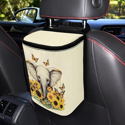 BIGCARJOB Sunflower Car Trash Bags Hanging Automotive Car Garbage Cans for Front Seat Multipurpose Car Garbage Bin with Adjustable Straps Reusable Auto Trash Bin Garbage Bags