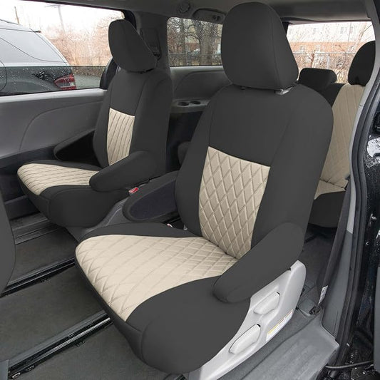 FH Group Custom Fit Car Seat Covers Specifically Made for 2011-2020 Toyota Sienna 7 Seater with Ultraflex Neoprene Water Resistant Automotive Seat Covers - 2nd Row Beige
