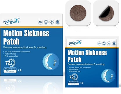 Hionfurt 32ct Motion Sickness Patches – Sea Sickness Patches for Cruise, Car, Airplane, and Other Travel – Non-Drowsy, Effective, Lasts 72 Hours