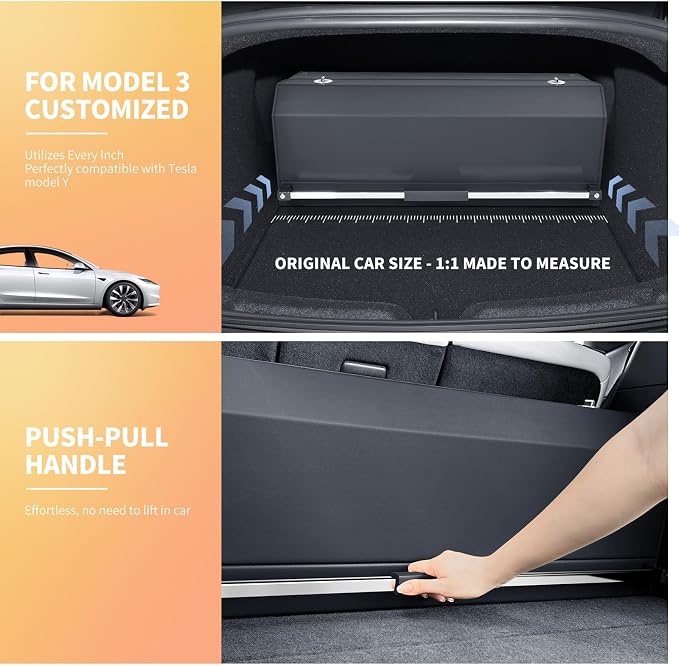 Car Trunk Organizer for 2021-2023 Tesla Model 3, Leather Sturdy Car Storage Organizer Trunk Organizer for Suv with Lid and Push-pull Handle (Black, 30.7 * 11.4 * 12.2in)