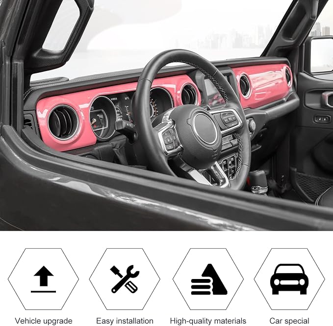RT-TCZ Center Console Trim Cover Dashboard Control Panel Cover Decorative Interior Accessories for Jeep Wrangler JL JLU & Gladiator JT 2018-2022,Pink