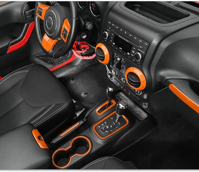 18PCS Full Set Interior Trim Kit for Jeep Wrangler JK JKU 2011-2018 4 Door,Center Console Door Handle Side Outlet Cup Holder Gear Cover Trim (Orange)