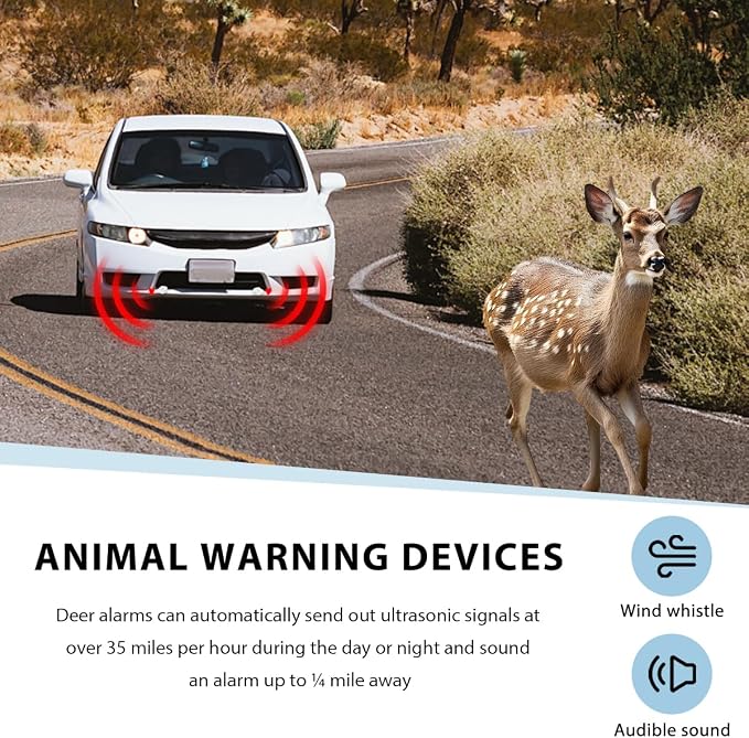 4 PCS Deer Whistles for Car, Dual Construction Deer Warning Device with Waterproof Adhesive Tapes, Animal Alert Horn Avoids Collisions Suitable for Cars Trucks Motorcycles (White)