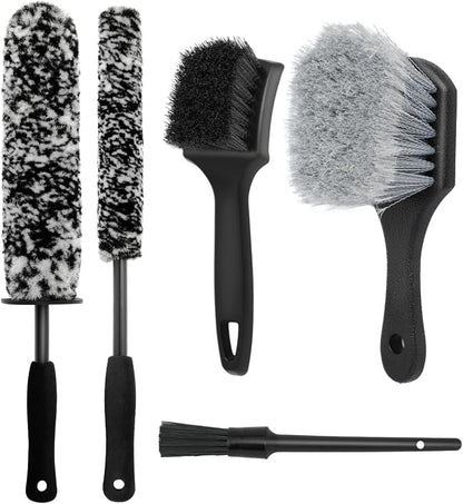 5PCS Wheel Cleaner Brush Kit, Tire Brushes, Rim Cleaner Brush,Car Detailing Brushes, Car Wash Tools for Wheels and Tires No Spatter