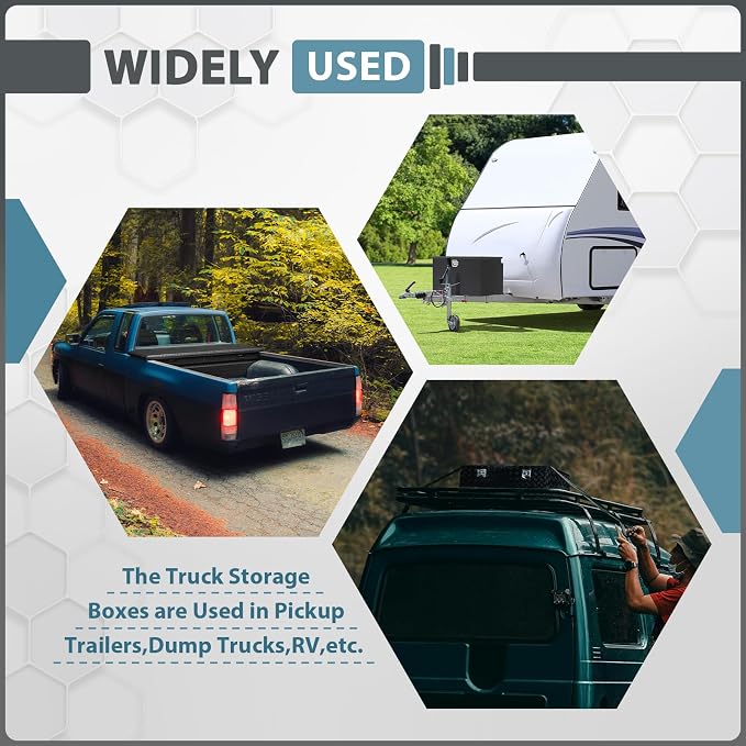 20 Inch Aluminum Truck Bed Tool Box, 5 Bar Tread Truck Tool Box with Lock&Keys, Heavy Duty Waterproof Flatbed tool box for Vans, Trailers, RVS，Trucks, Black(20"X12"X9.5")