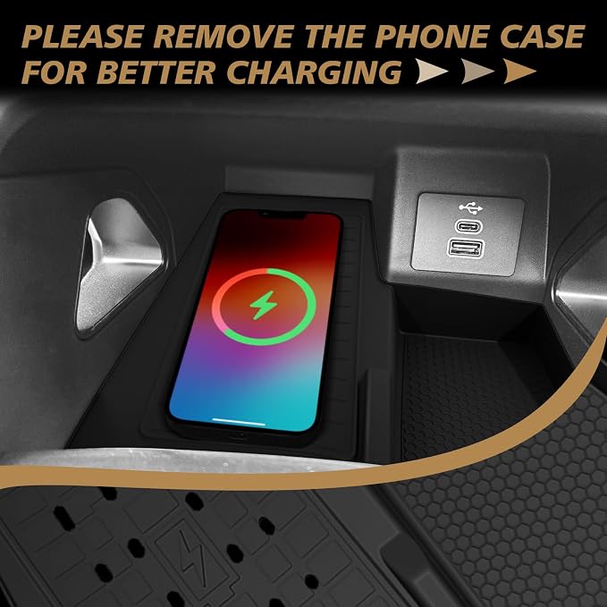 Muslogy Center Console Inserts Compatible with Ford Ranger 2024 2025 2026 Accessories, Center Console Wireless Charger Protective Mat Liner Anti-Slip Phone Charge Area Charging Protection