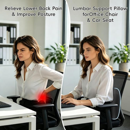 BEBAS Lumbar Support Pillow for Car & Office Chair - Ergonomic Memory Foam Back Cushion for Lower Back Pain Relief, Back Support, Removable Washable Cover, Ideal for Driving, Work, Travel - Black