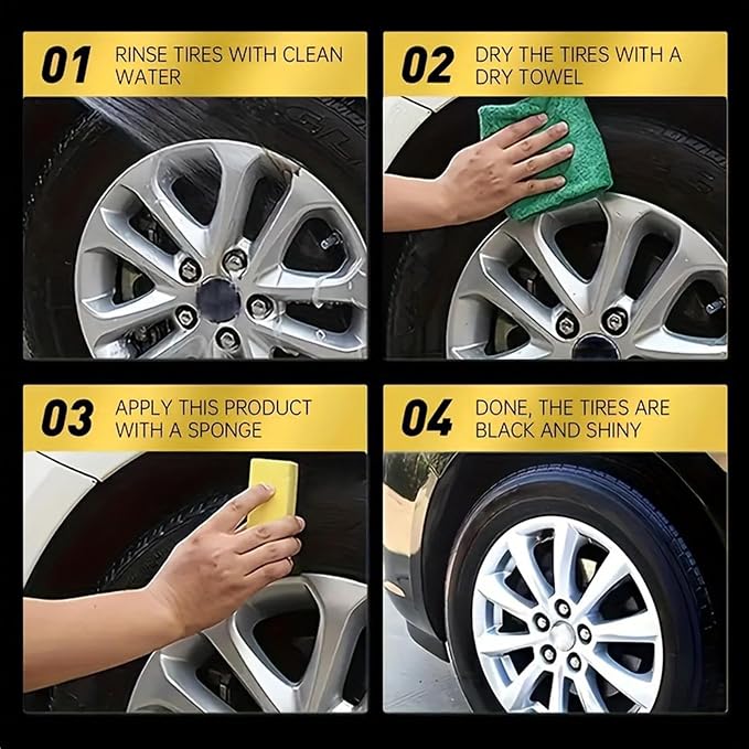 Tire Shine, 50g High-Gloss Paste, Car Tire Retreading Polish, Sponge Applicator, Safe Dressing for Cars Caravans, Stain Remover, UV Protection Wax