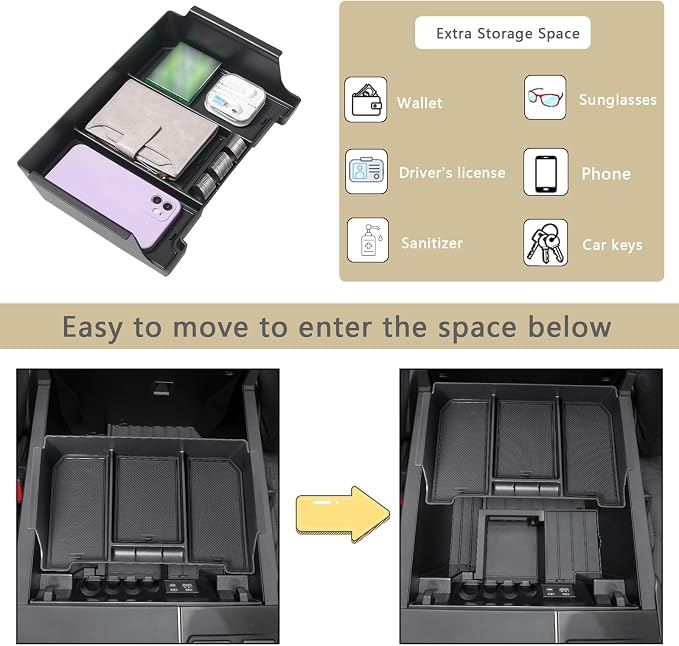 Center Console Organizer Tray Compatible with Toyota Tundra Accessories 2022 2023 2024 2025 2026 and 2023-2026 Sequoia Armrest Box Secondary Storage Tray Interior Accessories