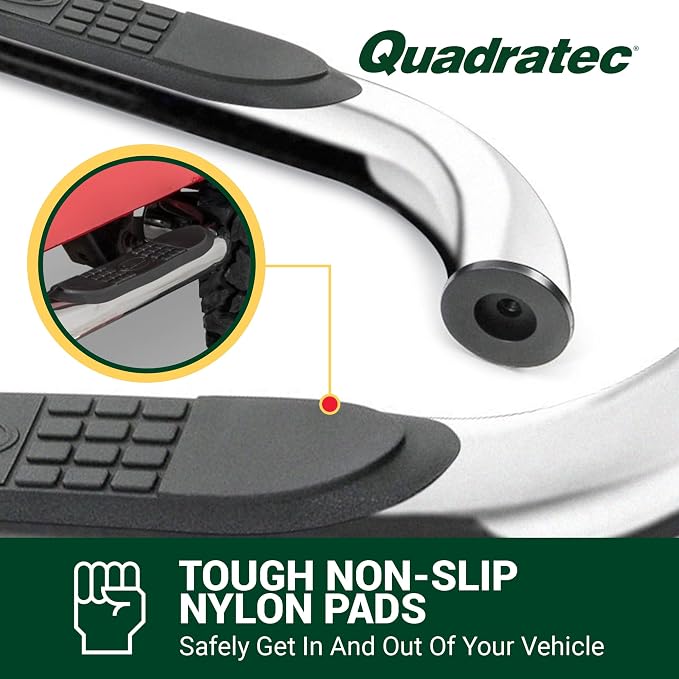 Quadratec QR3 Heavy Duty Side Step, Set of 2, Stainless Steel - Fits Jeep Wrangler YJ & TJ 1987-2006 - Non-Slip Nylon Pad Running Boards - Round 3" Diameter Mandrel Bent Tube
