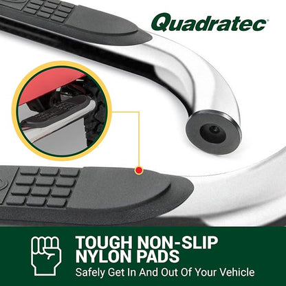 Quadratec QR3 Heavy Duty Side Step, Set of 2, Stainless Steel - Fits Jeep Wrangler YJ & TJ 1987-2006 - Non-Slip Nylon Pad Running Boards - Round 3" Diameter Mandrel Bent Tube