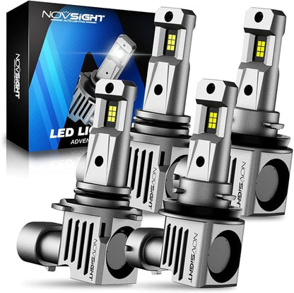NOVSIGHT H11 9005 LED Light Bulbs - 60,000LM Brighter 6500K Cool White High and Low Beam Light Bulbs, 1:1 Design Plug and Play, Automotive H8 H9 HB3 Fog Lights Combo Kit