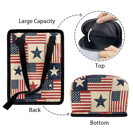 Talayituse American Flag Star Print Car Trash Can Portable Auto Garbage Bin Multifunctional Vehicle Interior Accessories with Adjustable Straps 4th of July Decor Universal Fit Truck SUV Sedan