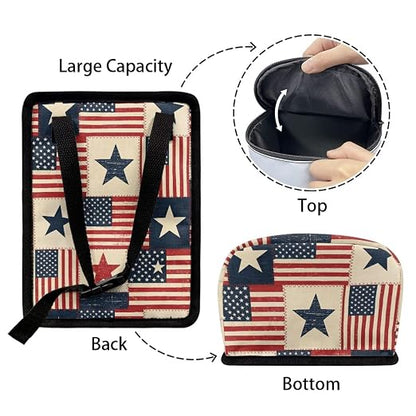 Talayituse American Flag Star Print Car Trash Can Portable Auto Garbage Bin Multifunctional Vehicle Interior Accessories with Adjustable Straps 4th of July Decor Universal Fit Truck SUV Sedan