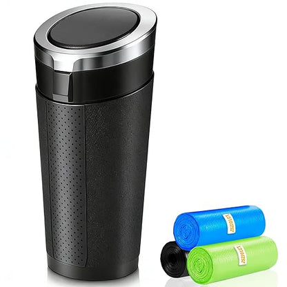 Car Trash Can Bin with Lid, Leakproof Garbage Can for Vehicle, Mini Trash Bin with 90 Attached Trash Bags, Easy to Clean Cup Holder Trash Can for Car, Home, Office