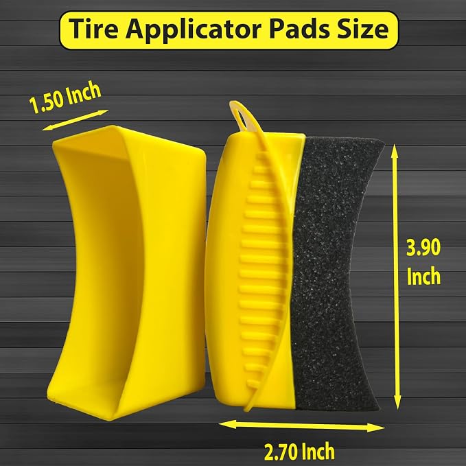 2 Pack Tire Shine Applicator Pads, Reusable Tire Dressing Applicator Sponge, Curved Tire Gel Applicator Forms with Lid, Yellow Tire Applicator Pads for Car Cleaning Detailing