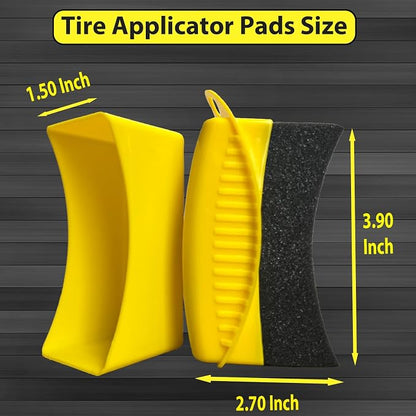 2 Pack Tire Shine Applicator Pads, Reusable Tire Dressing Applicator Sponge, Curved Tire Gel Applicator Forms with Lid, Yellow Tire Applicator Pads for Car Cleaning Detailing