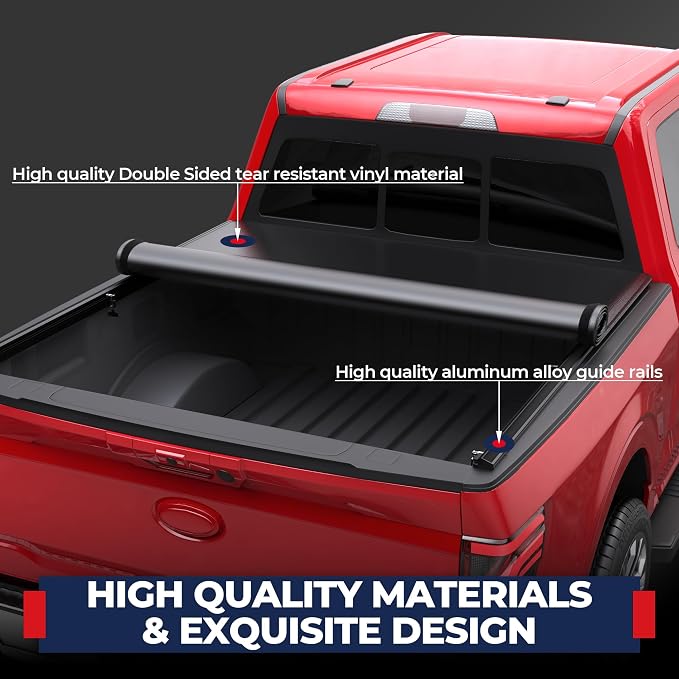 MOSTPLUS 8FT Roll-Up Soft Vinyl Truck Bed Tonneau Cover Compatible with 2015-2025 2026 Ford F150 F-150 Long Bed On Top (96Inch)