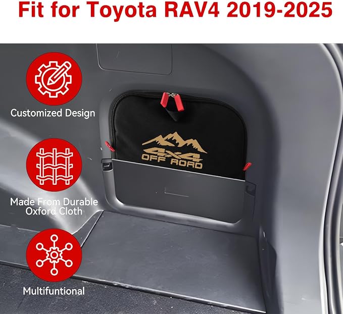 Trunk cubby storage bag Cargo side pocket compatible with Toyota RAV4 2019-2025 backpack organizer car trunk accessories (4x4Champagne Gold)