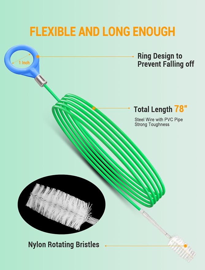 Auto Sunroof Cleaning Tool, 78 Inch Long Flexible Pipe Brush, Tube Cleaner Brush with 1 PC 7.9 Inch Drain Brush, Slim Drain Dredging Brush Perfect for Car Sunroof, Windshield Wiper Drain Hole