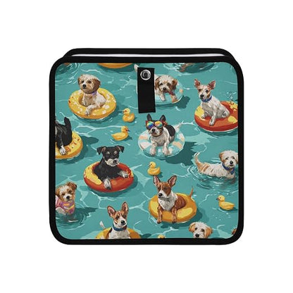 Car Trash Can Organizer Bin with Adjustable Strap for Back Front Seat Console Waterproof Leakproof Collapsible Portable 11 Inch Teal Swimming Pool Dogs and Ducks