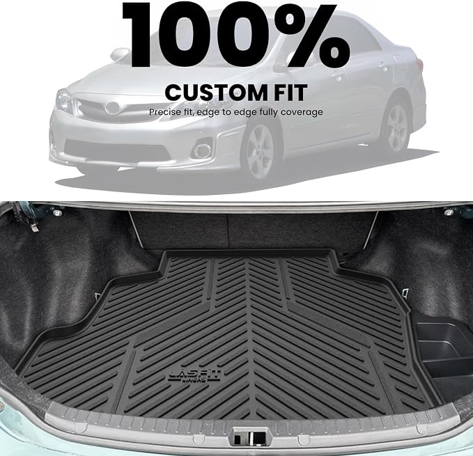LASFIT Cargo Mat for 2009-2010 Toyota Corolla, All Weather TPE Custom Fit Trunk Mat Trunk Liner for Toyota Accessories, Waterproof, Easy to Clean, Black