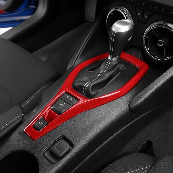 6PCS Full Set Interior Trim Kit Fit for 2016-2023 Chevy Camaro SS ZL1 3LT, Center Console Navigation GPS Screen Panel Frame Gear Shift Cover Trim(Red, for 8" Screen)