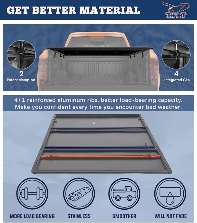 TIPTOP Soft Tri-Fold Tonneau Cover Truck Bed for 2022 2023 2024 2025 2026 Maverick 4.5ft Bed (54.4") | TPX3 |.