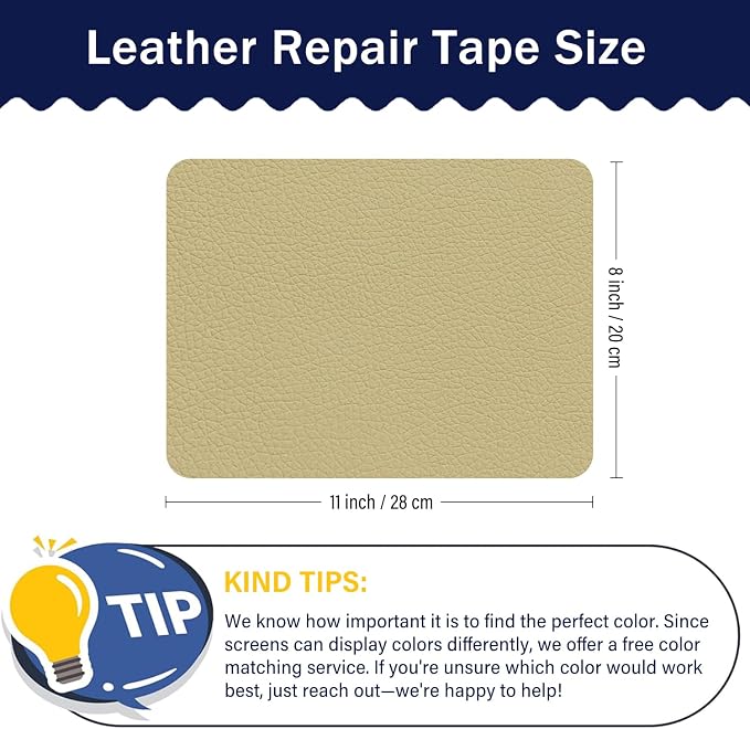 Zenyao Leather Repair Patch Tape - Self Adhesive Leather Repair Kit for Car Seat Furniture, Vinyl Repair Patch for Couch Sofa, Waterproof Fix for Tears, 8x11 Inch Sheet, 2 Pieces, White Khaki