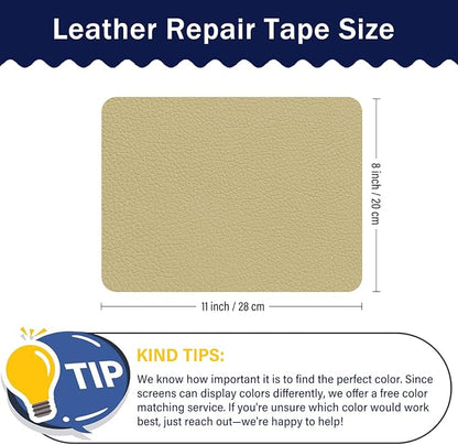 Zenyao Leather Repair Patch Tape - Self Adhesive Leather Repair Kit for Car Seat Furniture, Vinyl Repair Patch for Couch Sofa, Waterproof Fix for Tears, 8x11 Inch Sheet, 2 Pieces, White Khaki