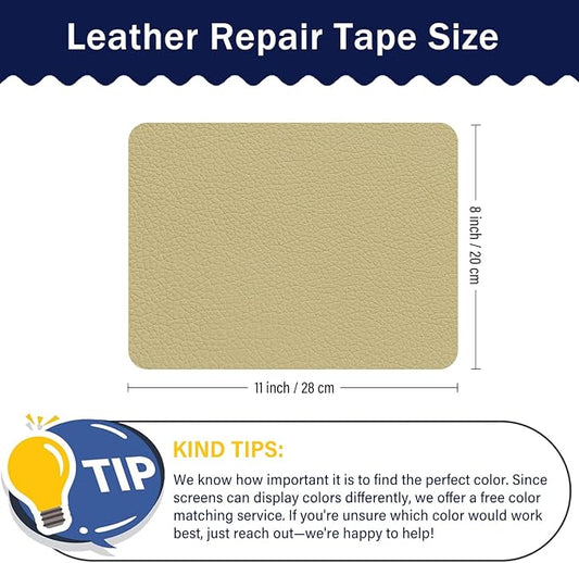 Zenyao Leather Repair Patch Tape - Self Adhesive Leather Repair Kit for Car Seat Furniture, Vinyl Repair Patch for Couch Sofa, Waterproof Fix for Tears, 8x11 Inch Sheet, 2 Pieces, White Khaki