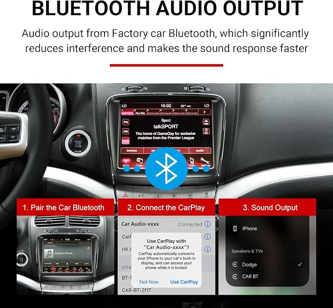 Wireless CarPlay Android Auto Adapter Decoder Retrofit Kit Fits 2012-2016 Dodge Fiat Chrysler Maserati with 8.4'' Screen, Support Voice Control/ AirPlay/ Mirror Link/ Camera/ USB Drive/ Navigation etc