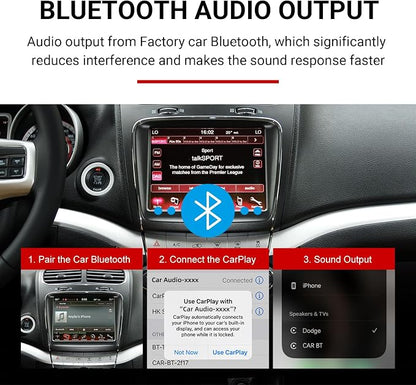 Wireless CarPlay Android Auto Adapter Decoder Retrofit Kit Fits 2012-2016 Dodge Fiat Chrysler Maserati with 8.4'' Screen, Support Voice Control/ AirPlay/ Mirror Link/ Camera/ USB Drive/ Navigation etc