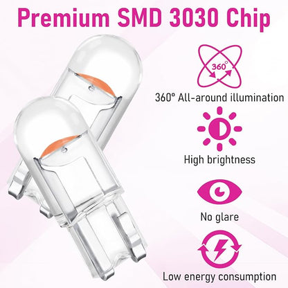ecocstm 30 PCS Car 194 LED Bulbs, 168 2825 W5W T10 Wedge COB LED Replacement Bulb, Error Free Interior Bulb for Dashboard Light, Dome Lights (Pink Purple)