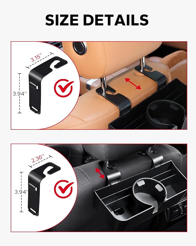 Amazicha Car Headrest Backseat Organizer with Hooks, 3 in 1 Seat Back Organizer Headrest with 3.7inch Cup Holder for Car Backseat Travel Accessories, 2PCS